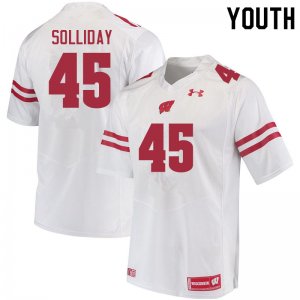 Youth Wisconsin Badgers NCAA #45 Garrison Solliday White Authentic Under Armour Stitched College Football Jersey ZH31N22XI